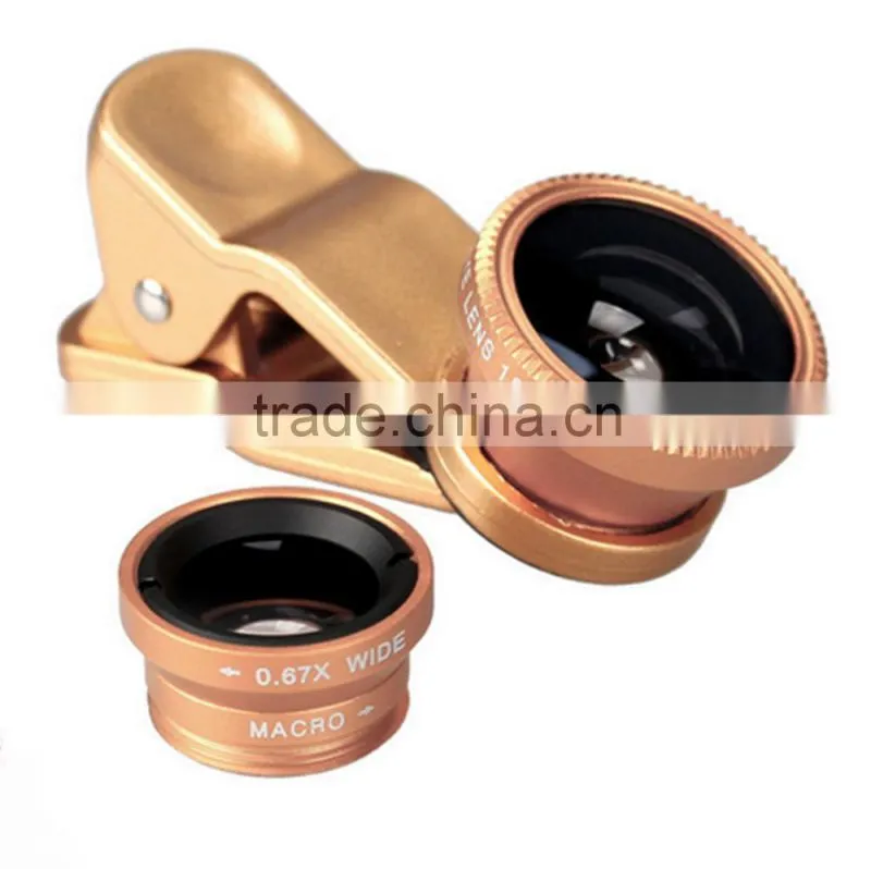 Universal clip 3 in 1 mobile phone lens kit fish eye lens wide angle lens macro lens detachable camera lens