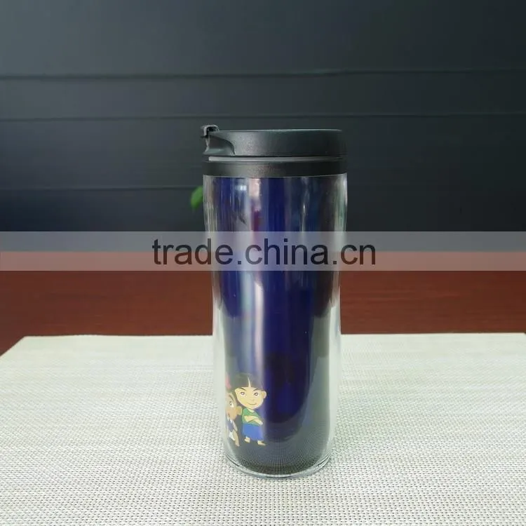 13oz custom logo double wall plastic color changing magic coffee cup