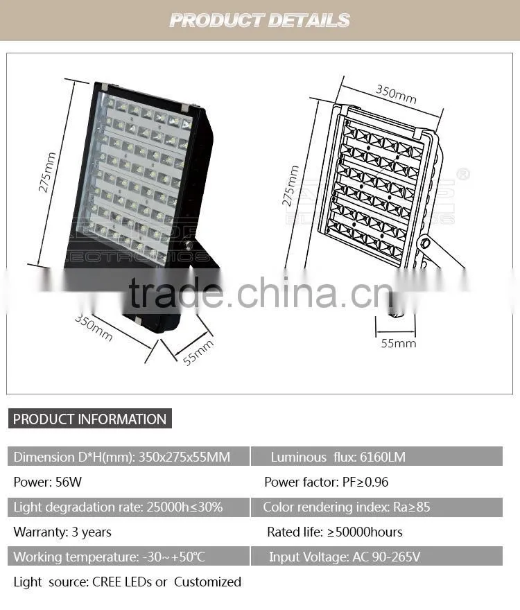 High efficiency bridgelux cob 56w led flood light fixture