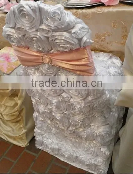 Charming satin rosette wedding chair covers,luxury wedding table cloth