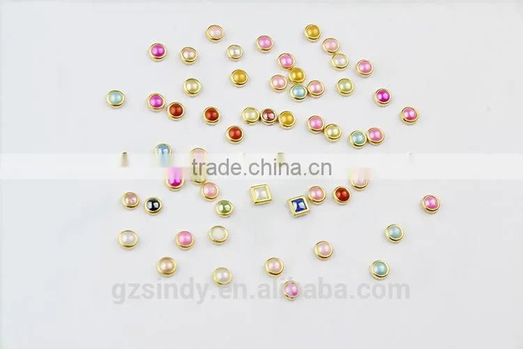 Metal edge round square nail art pearl with diy nail art decoration hemming nail diamond alloy ZX:SP529