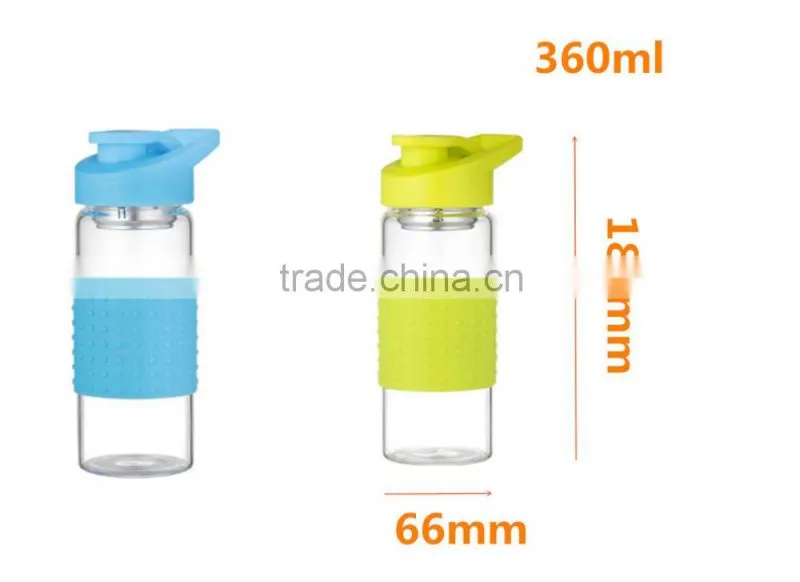 13oz Glass Material Water Bottle with Tea Filter Infuser Silicone Cap For Wholesale transparent glass water bottles