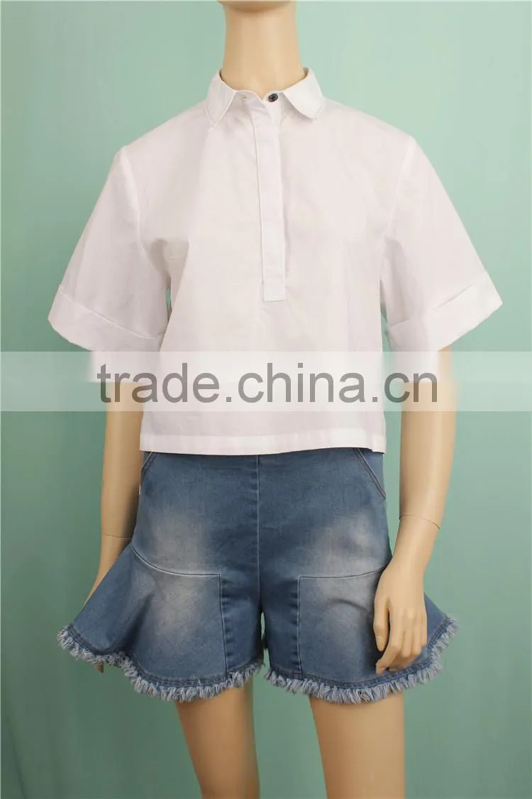 2016 S/S denim pants with white shirt for women fancy suit