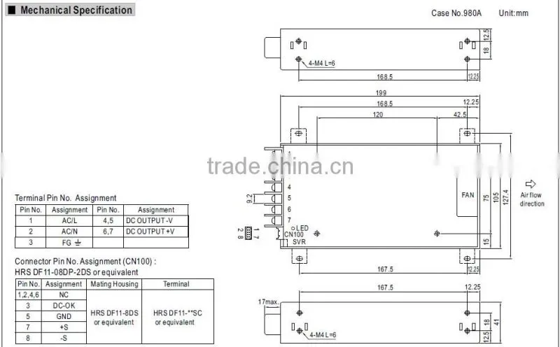 Meanwell 48V ac/dc switching power supply/300W Single Output with PFC Function