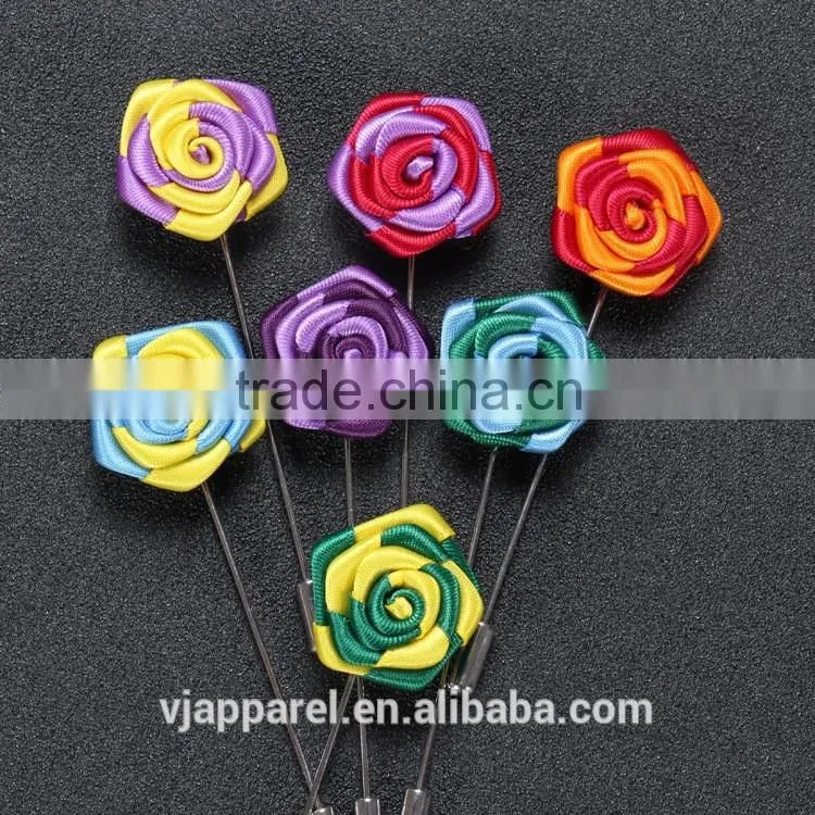 Men Rose Flower Lapel Stick Handmade Boutonniere Pin for Suit
