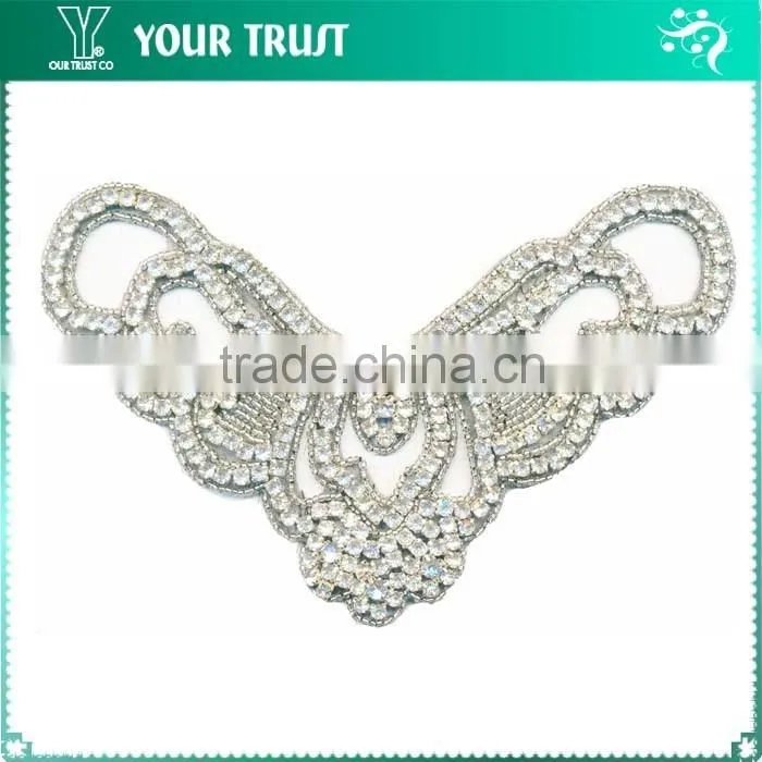 Clear Rhinestone Red Acrylic Stone Beaded Flower Sequin Applique Patches