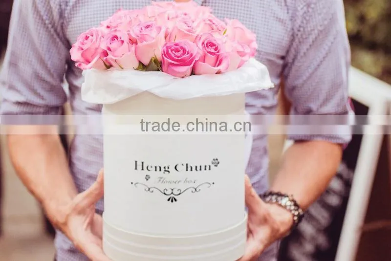 Custom cylinder gold stamping logo round flower box (ZJ-60056-6)
