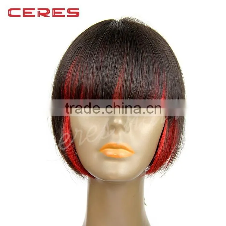 new arrival virgin mongolian hair wig, cheap red bob synthetic wig with fringe