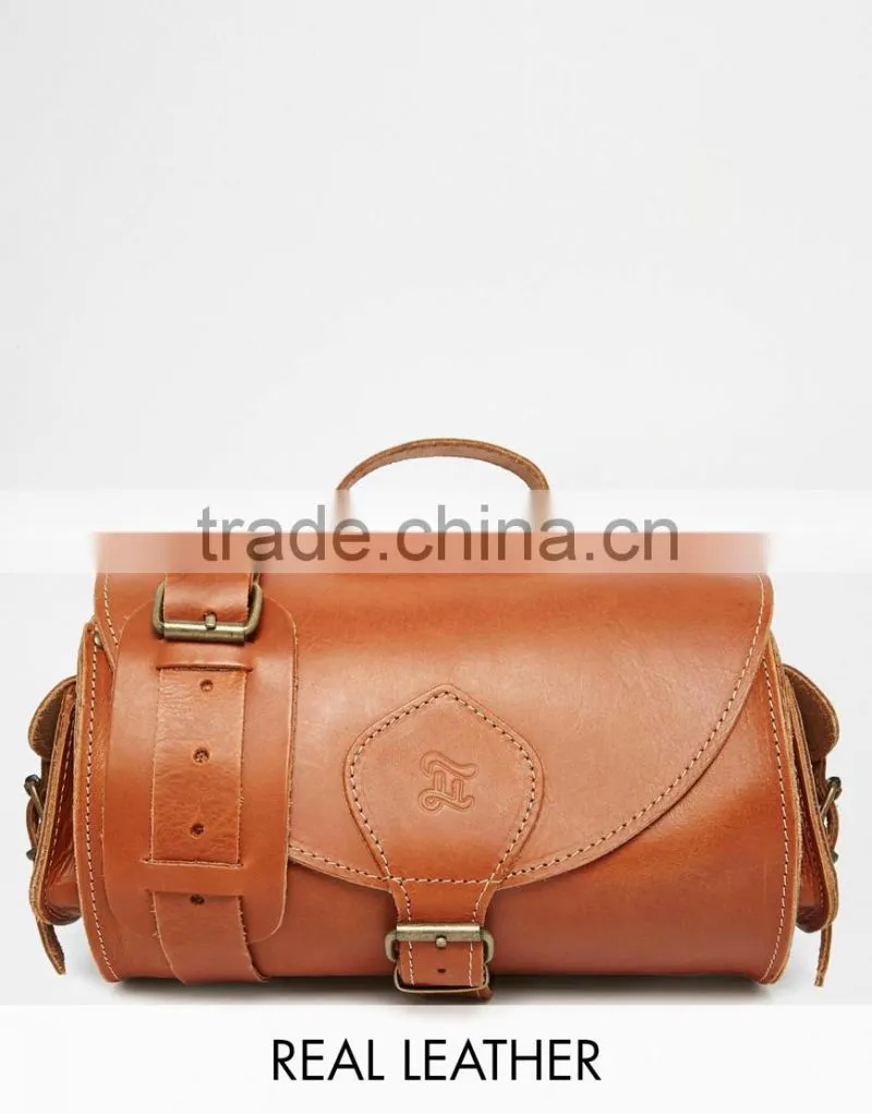 Tan color cross body genuine leather bag