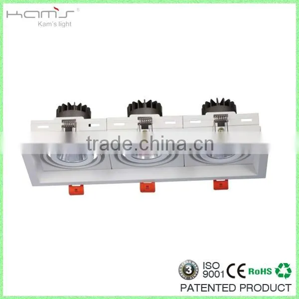 3*10w trimless recessed cob led grille light PMMA Lens adjustable spot light warm white 3000k