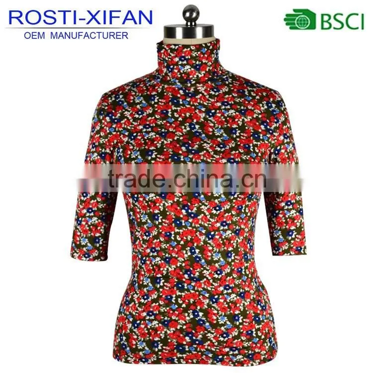 Newest Flowers Printed Softtextile T-Shirt Short Sleeve for Women