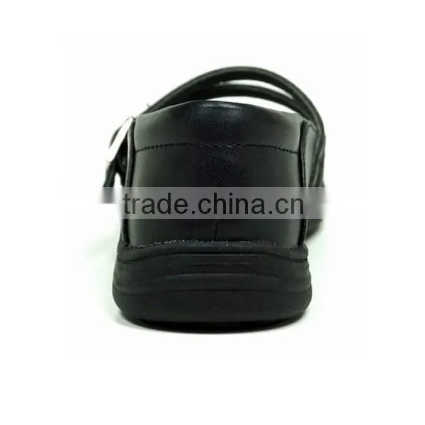 Customized Girls Black Microfiber Leather Students School Shoes with Buckle Strap