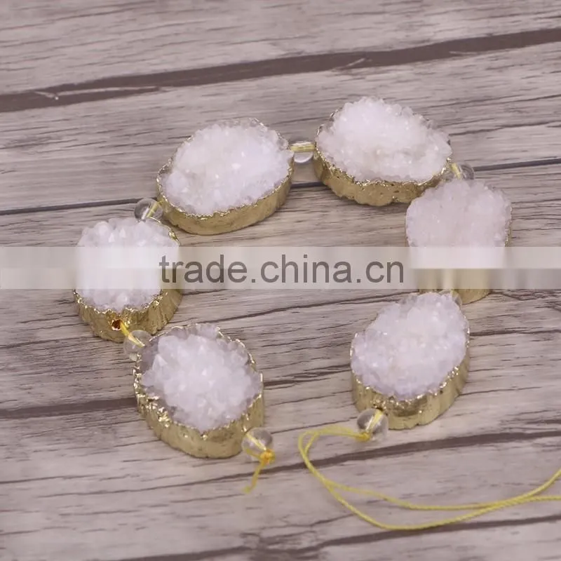 Full Strand (6pcs) Druzy Quartz Stone Beads - Gold plated edged Drusy Crystal Gemstone Beads