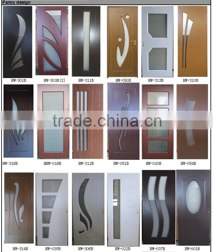 Newest mdf pvc door office wood door interior doors with frosted glass