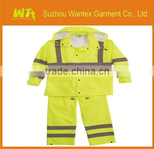 new design hot high vis 100% polyester Safety Rainsuits rain coats winter workwear yellow