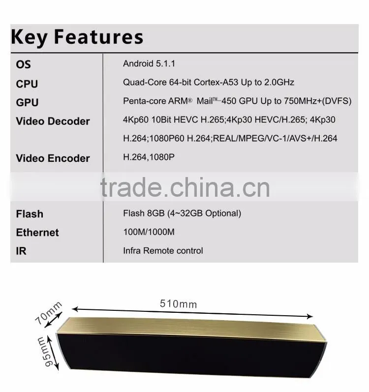 KS2 hybrid soundbar bluetooth 2.1 kodi 16.1 S905 4-core processor tvbox