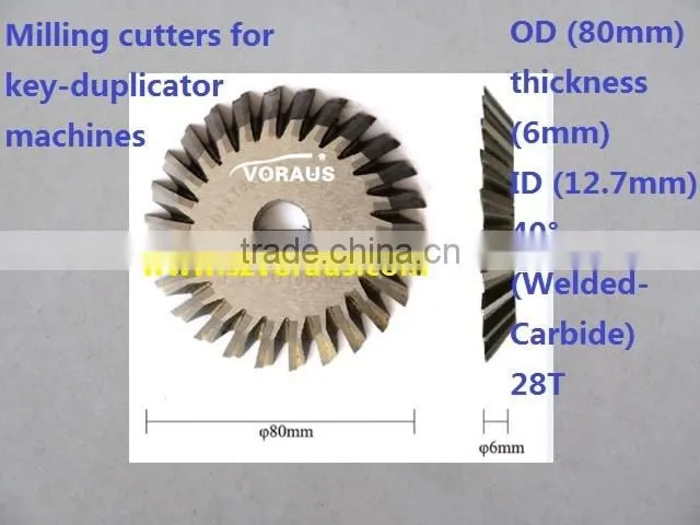 Milling cutters for key-duplicator machines OD (80mm) thickness (6mm) ID (12.7mm) (Welded-Carbide) 28T