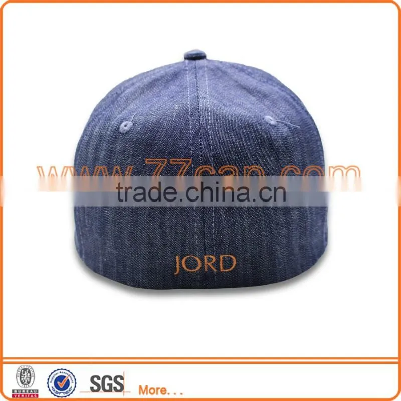 Fitted embroidered baseball cap hat in jeans fabric