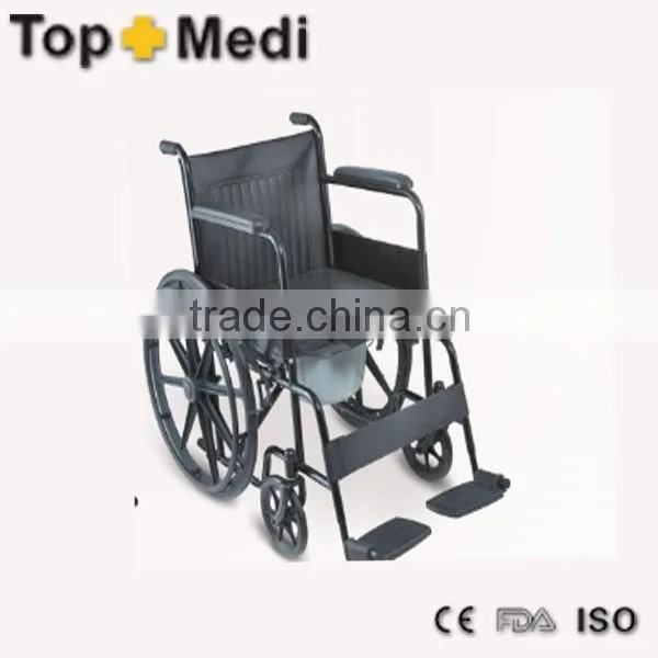 U Shape Powder Coating Steel Foldable Commode Chair with Wheels for Sale
