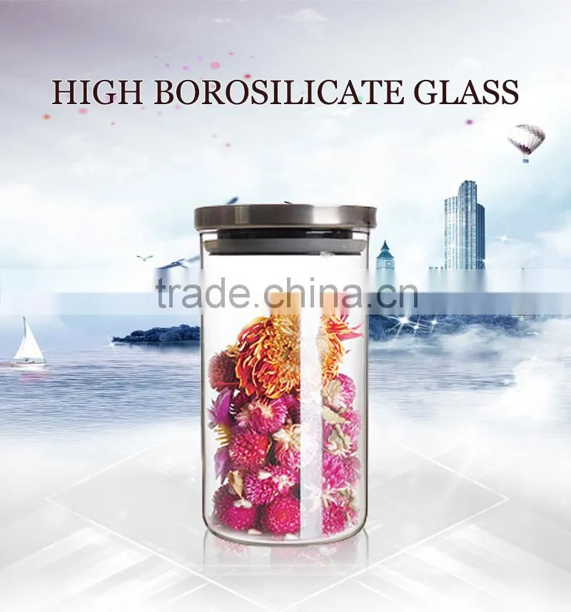 Wholesale handmade glassware high borosilicate clear glass cookie jar 1200ml N6047