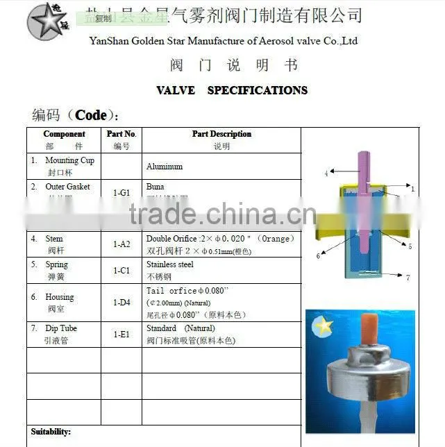 20mm continous aerosol valve with aluminum cup