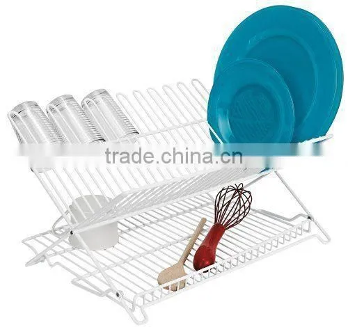 White folding kitchen dish drying rack