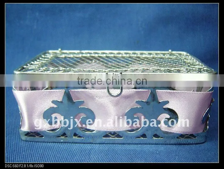 Silver rectangle wire decorative with purple coloured ribbon storage chinese new year gift