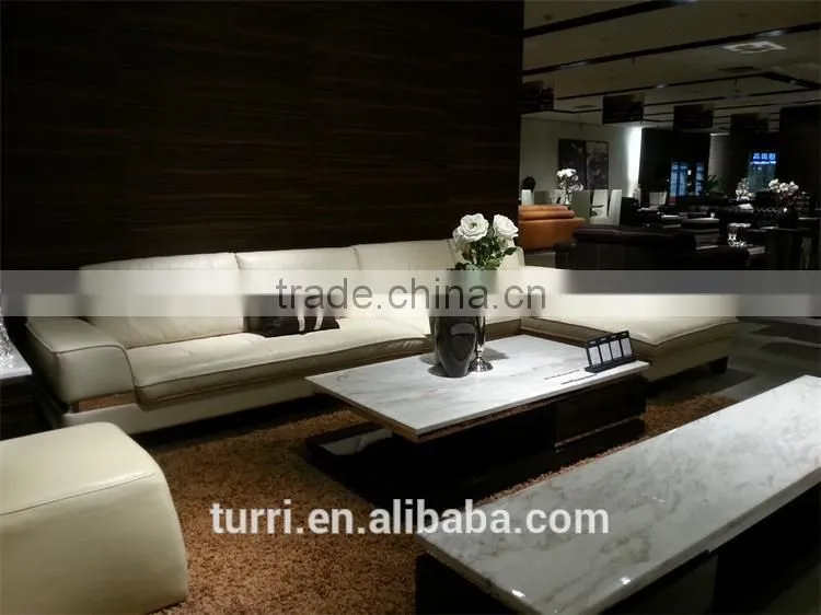 Luxurious white color L shape genuine leather sofa