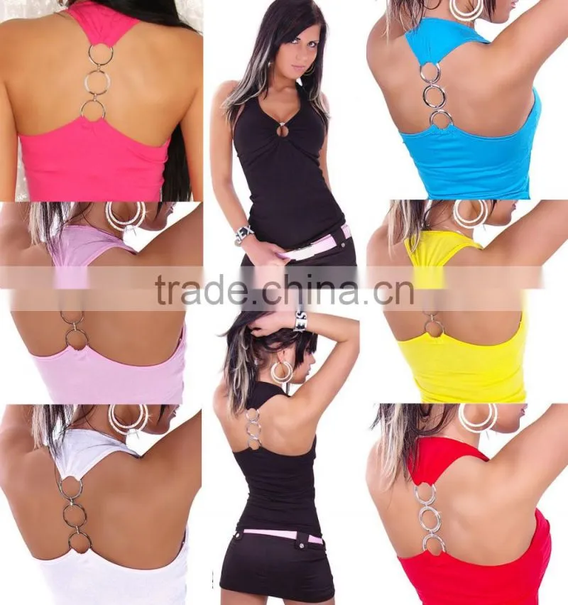 Sexy Womens Sleeveless Halter Neck Fashion Tank Top With Rings