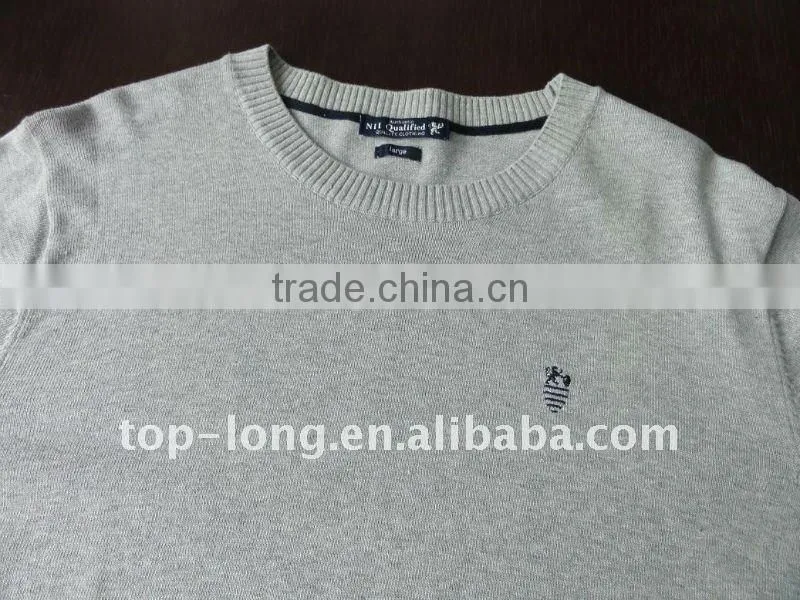 Men Long sleeve plain pullover sweater of 100%cotton