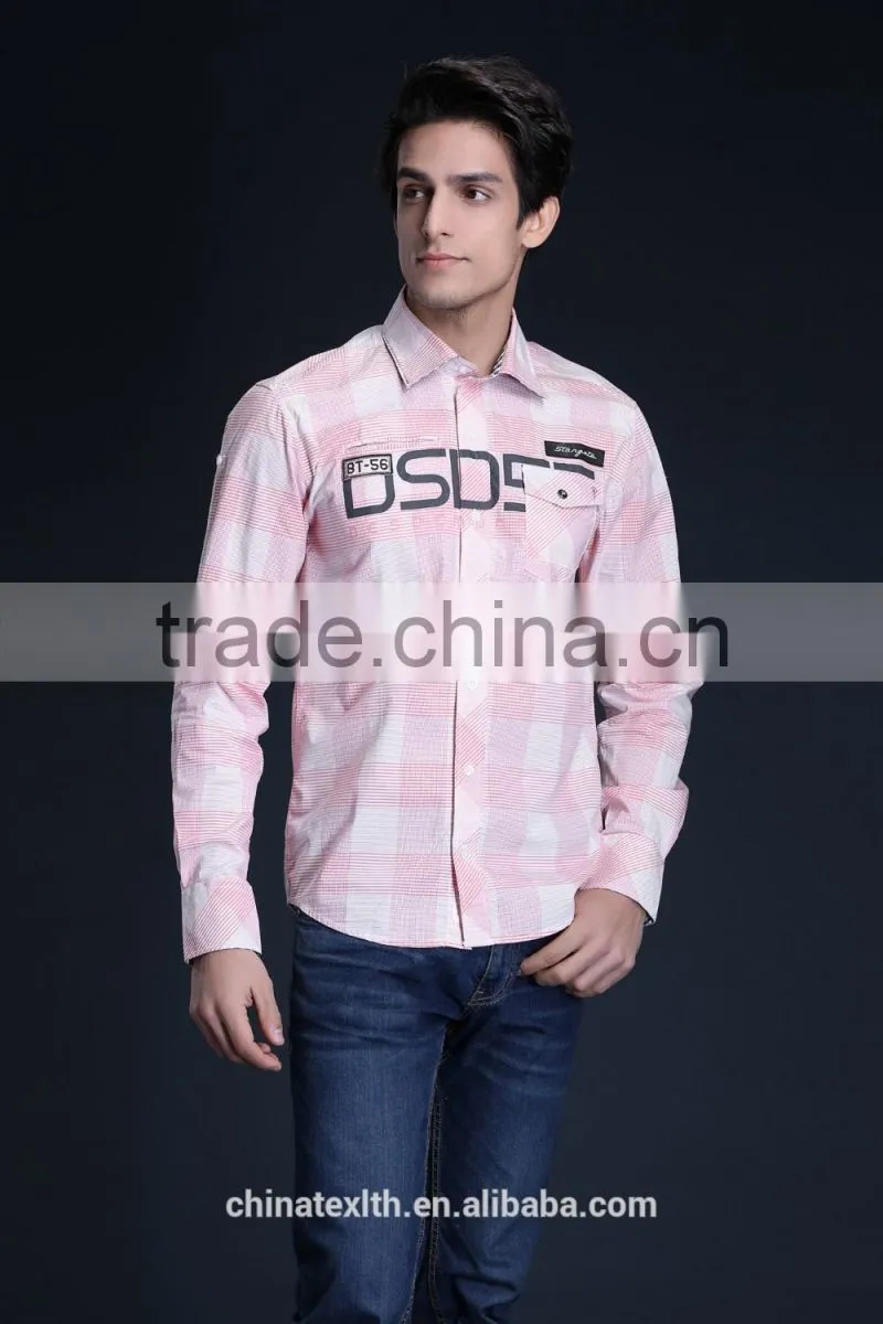 Fashion Long Sleeve Casual Design High Quality 100%Cotton Check Men Shirt