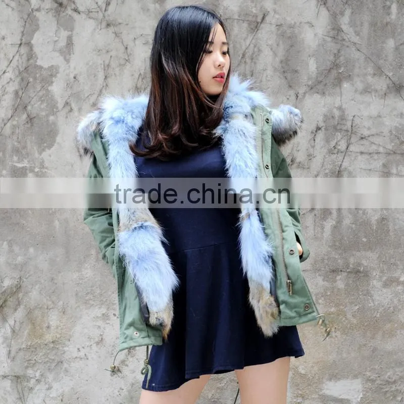 CX-G-P-09 Winter Warm and Thick Natural Real Coyote Fur Lined Parka Coat