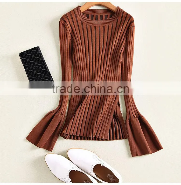Maxnegio new fashion Lotus leaf sleeves korean style woolen sweater designs for ladies