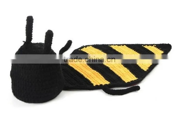 Crochet Newborn Baby Bumble Bee Hat & Cape Set Photography Prop Animal Knitted Outfit
