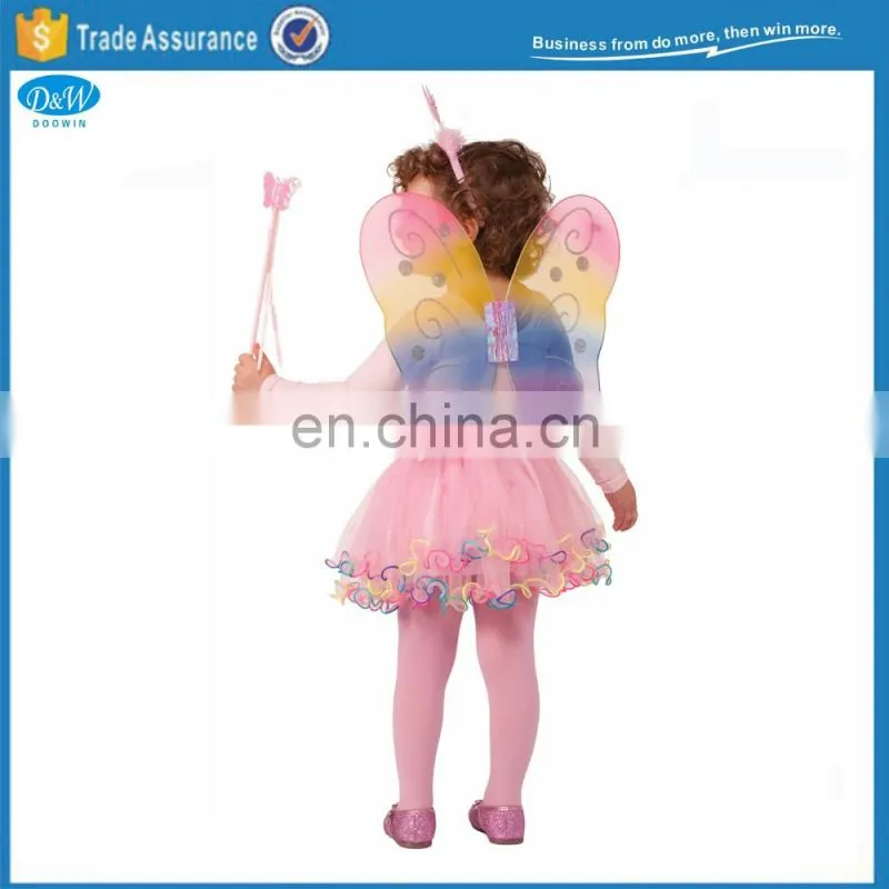 Rainbow Butterfly Fairy Wings Tutu Wand Headband Costume Set for Kids Party Dressup