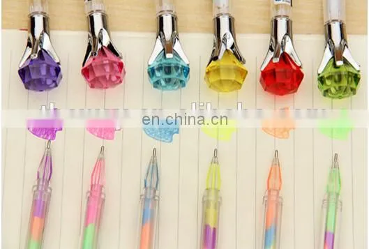 Super Cute Crystal Big Diamond Pens Six Color in One Gel Ink Pen Rollerball Colorful Gel Ink Pen Set Pack of 12