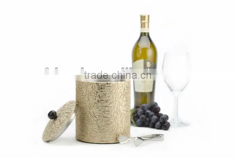 Hot Sale Gold Color Stainless Steel Material Leather Covered Ice Bucket With Tongs KL-A220