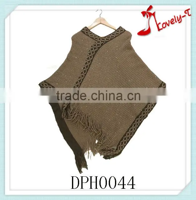 2015 New fashion Clothing crochet Knitting Poncho Women Sweater with tassels