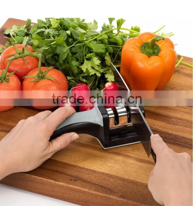 Kitchen Knife Sharpener 2 Stage Easy Grip Black Grey Finish Sharpening & Honing Straight Edge Stainless Steel Knives