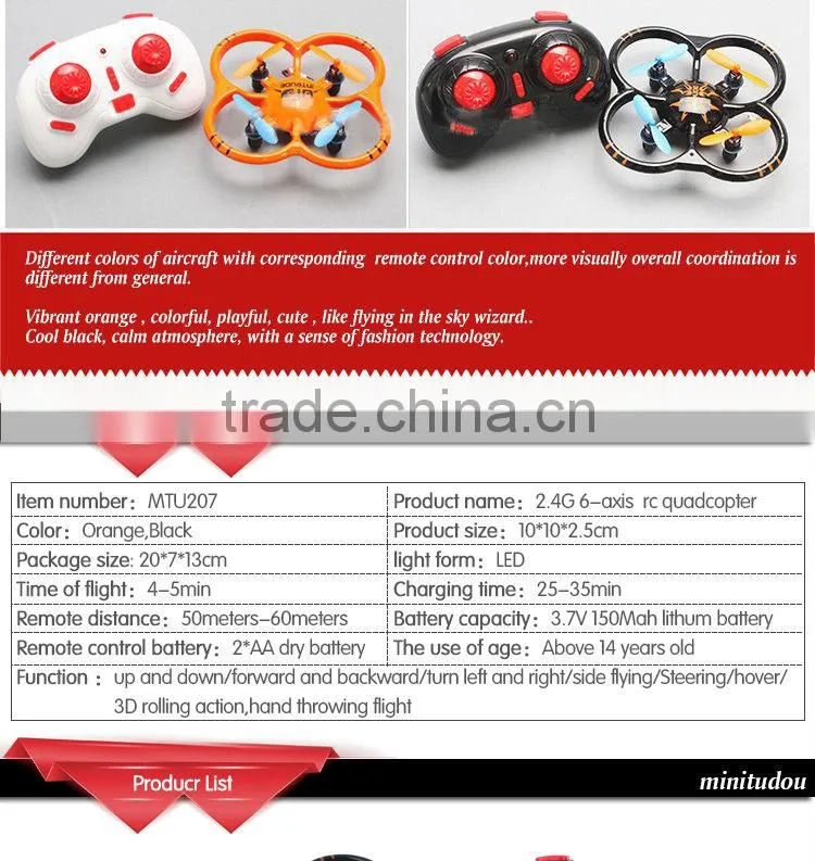 2014 new product micro quad copter U207 2.4G 6-axis the smallest rc quadcopter mini drone