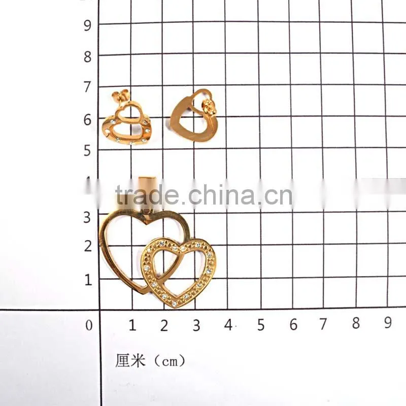 Women Fashion Wholesale In Greece Double Heart Gold Plating Jewerly Sets Women