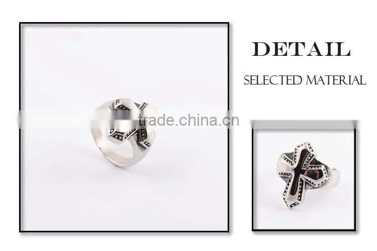 Punk style biker ring silver men's rings with cross