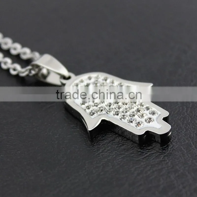 Diamond hand of Fatima necklace stainless steel Palm jewelry wholesale