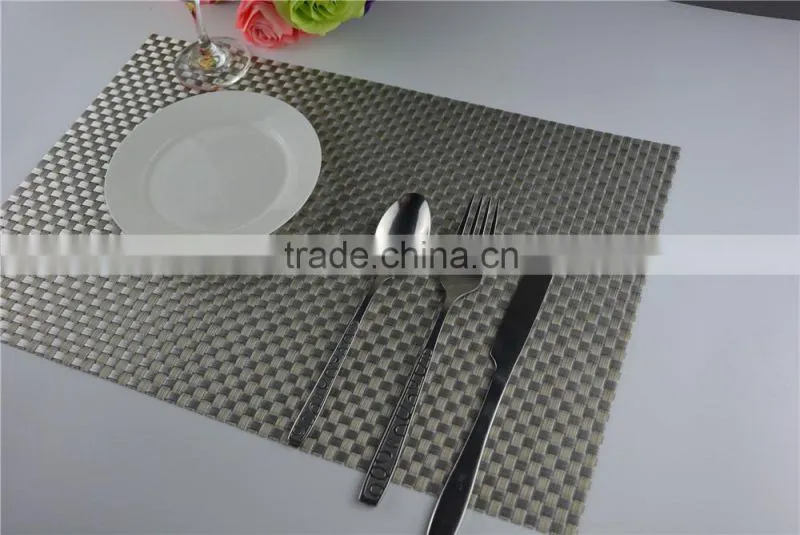 High quality 45*30cm PVC silver woven mesh placemat 8*8 gold color placemat table mat runner dining mat
