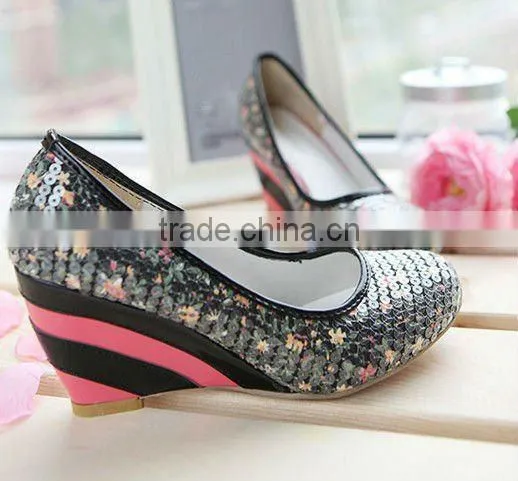 2012 Paillette lady wedges shoes/ladies colorful high heel shoe XT-SF335