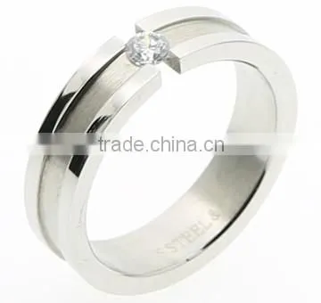 2016 special attractive tension setting stainless steel rings with zircon gold plated diamond ring
