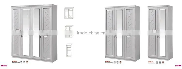Bedroom furniture mirrored almirah 4 doors modern wooden easy assembled wardrobe