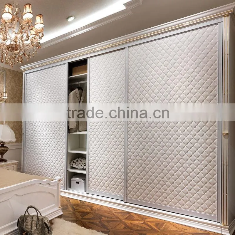 2015 New Design Leather Material Modern Wooden White Wardrobe