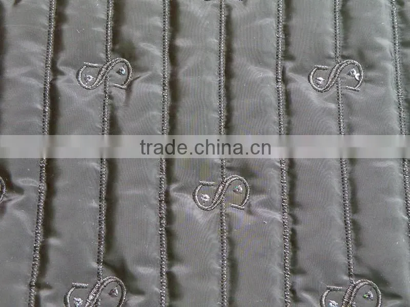 210T waterproof stripe polyester embroidered thermal padding quilting fabric china for clothing