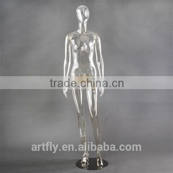 full body store window display clear female mannequins